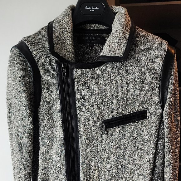 Rag & Bone tweed boucle leather trim moto jacket size M - Picture 4 of 13